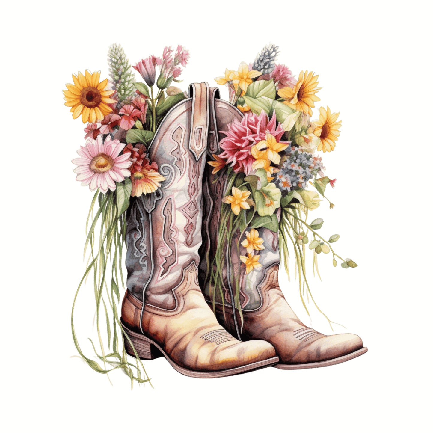 Floral Western Cowboy Boots Microfiber Decorative Towel