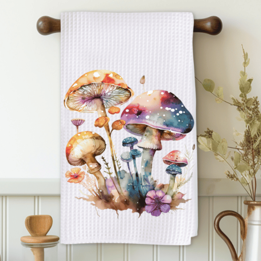 Watercolor Mushrooms Microfiber Decorative Towel