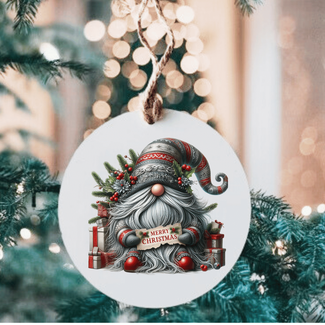 Merry Christmas Gnome Small MDF Wood Ornament