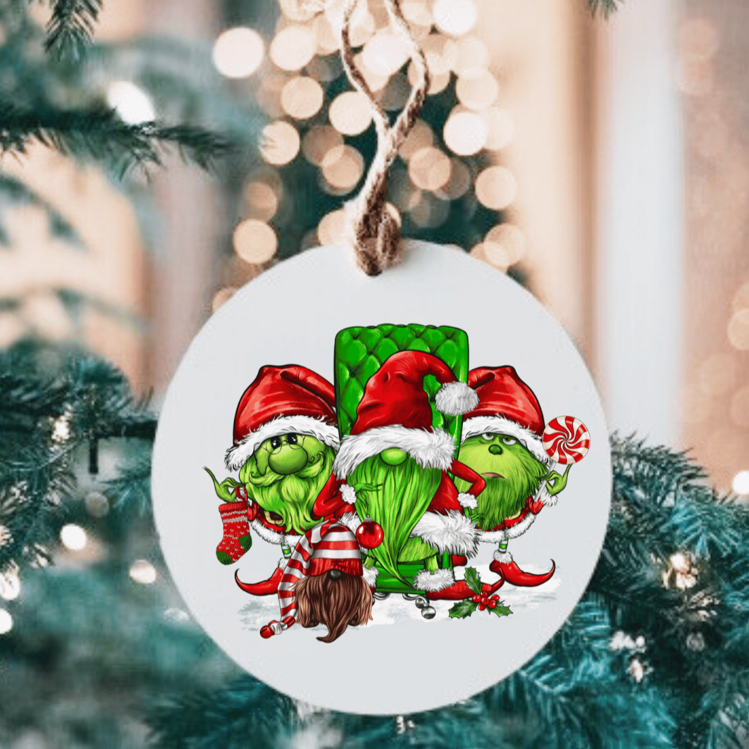 Grinchy Gnomes Small MDF Wood Ornament