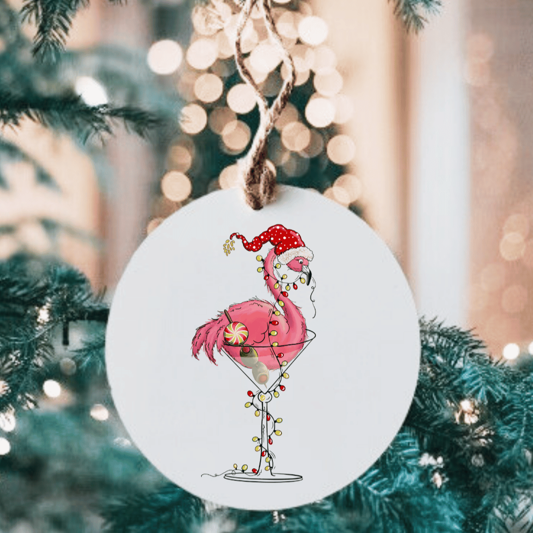 Flamingo Martini Large Metal Ornament