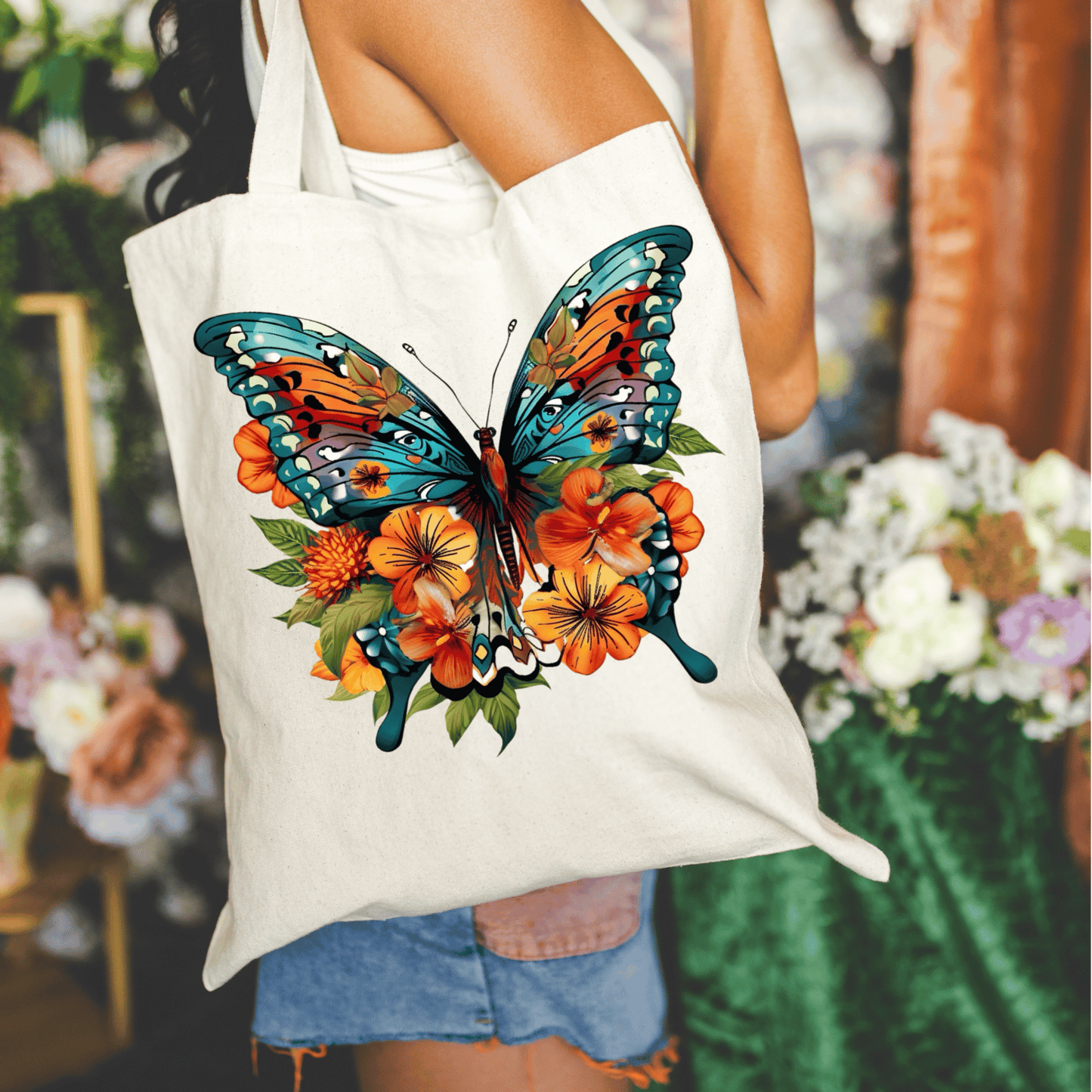 Tropical Butterfly 15x16 Canvas Tote Bag