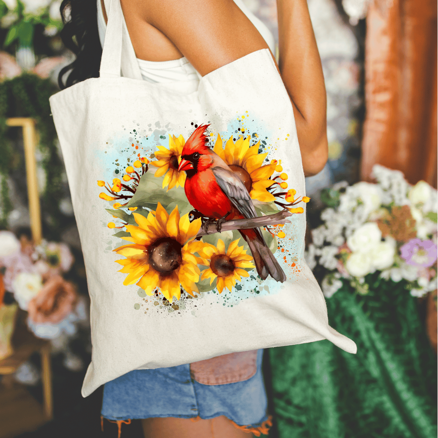 Cardinal Sunflower 15x16 Canvas Tote Bag