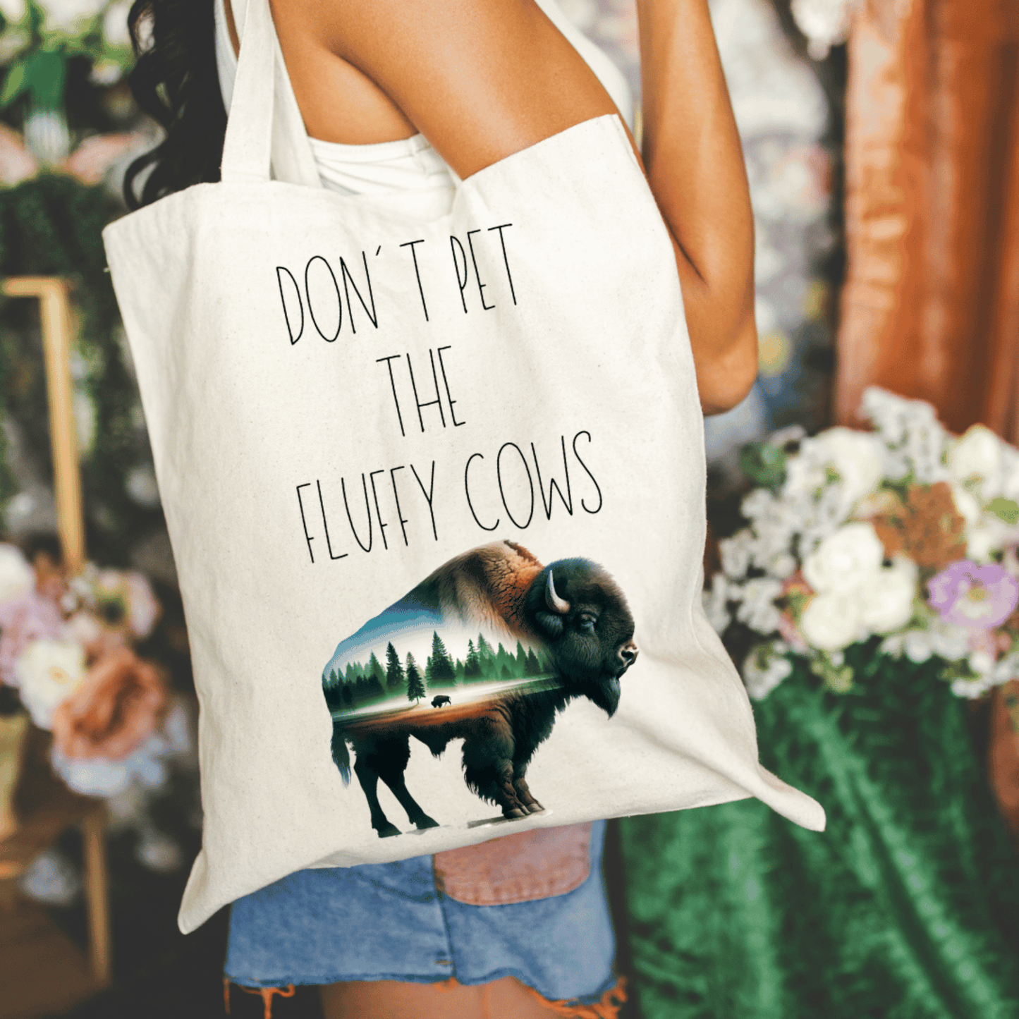 Don't Pet The Fluffy Cows 15x16 Canvas Tote Bag