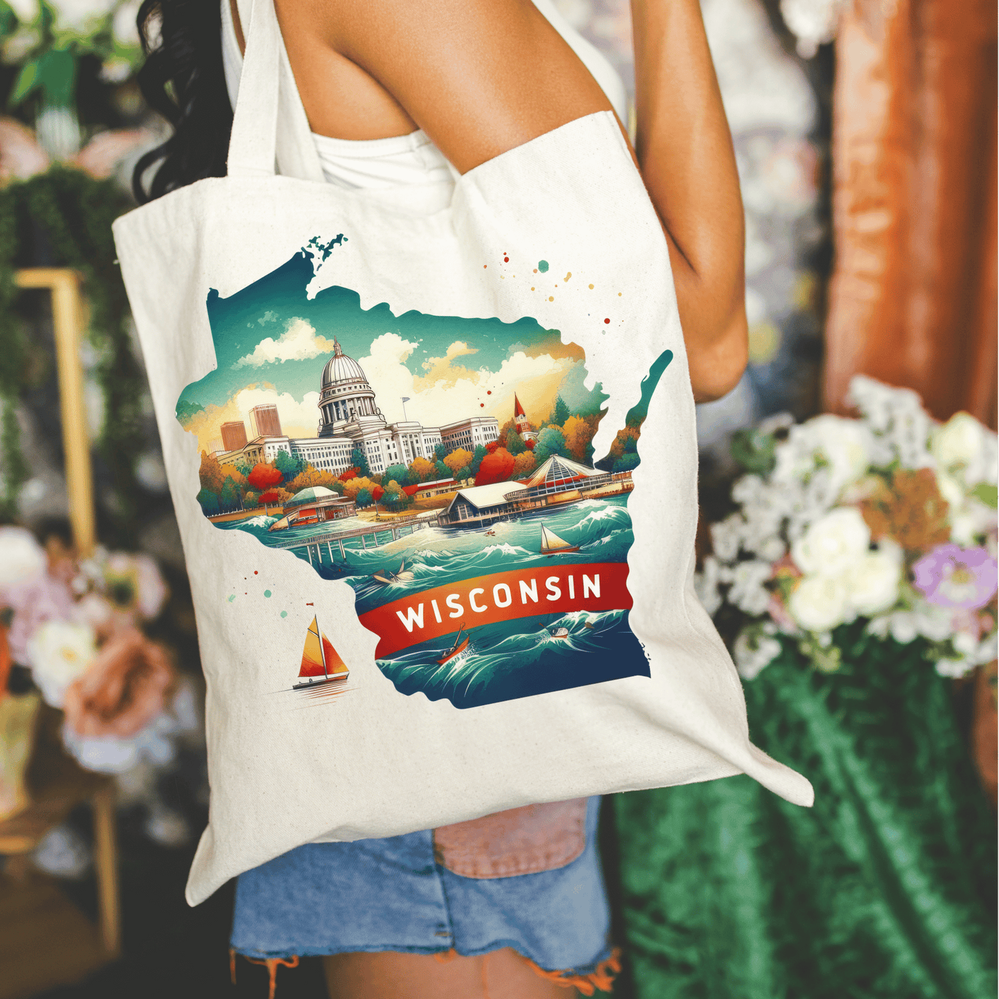 Wisconsin 15x16 Canvas Tote Bag