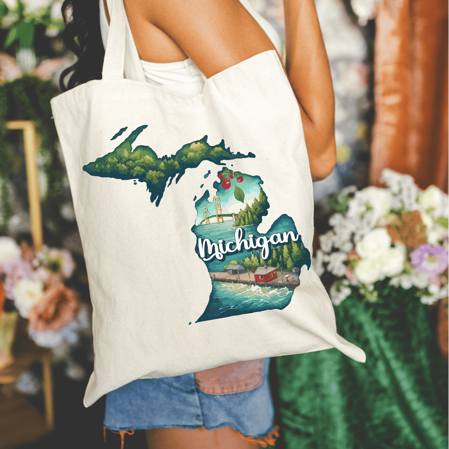 Michigan 15x16 Canvas Tote Bag