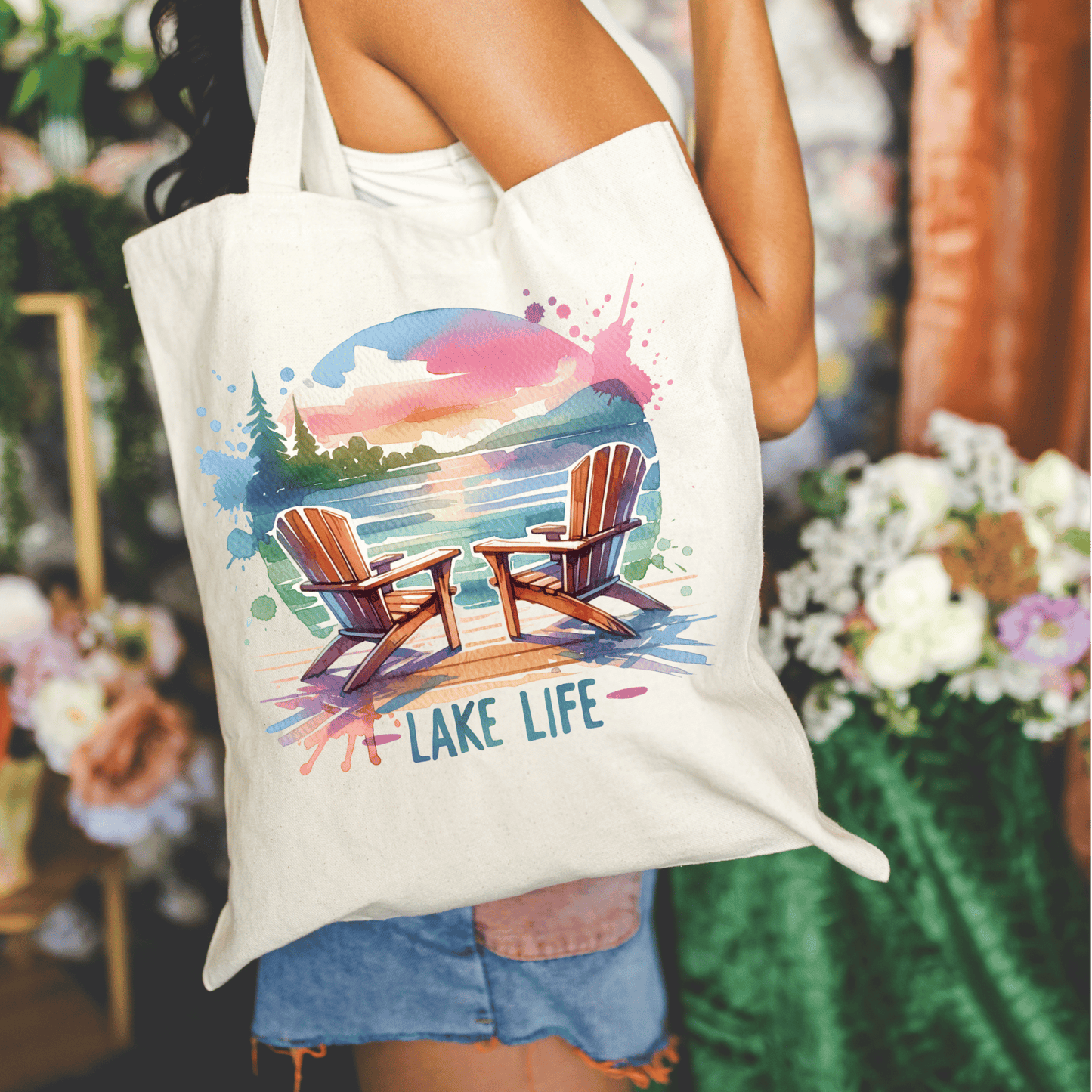Lake Life Sunset 15x16 Canvas Tote Bag