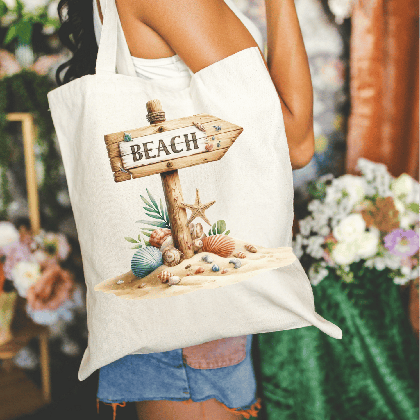 Beach Sign 15x16 Canvas Tote Bag
