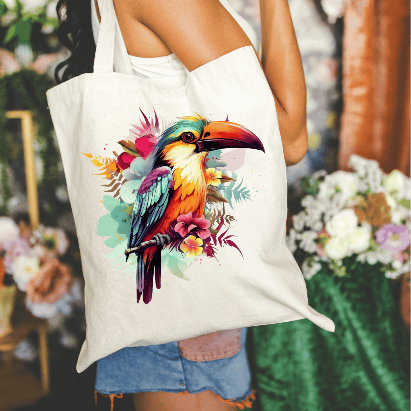 Tropical Toucan 15x16 Canvas Tote Bag