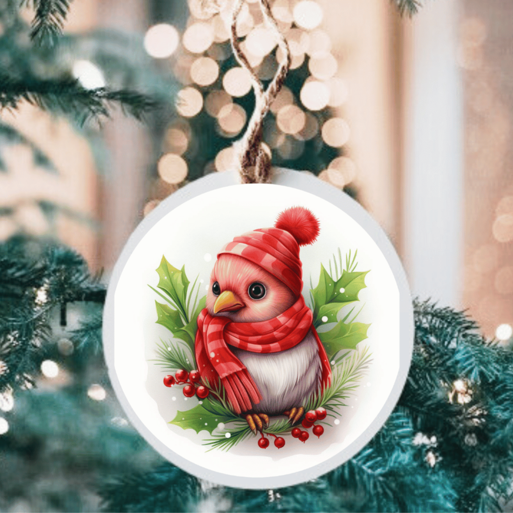 Cardinal with Hat Large Metal Ornament