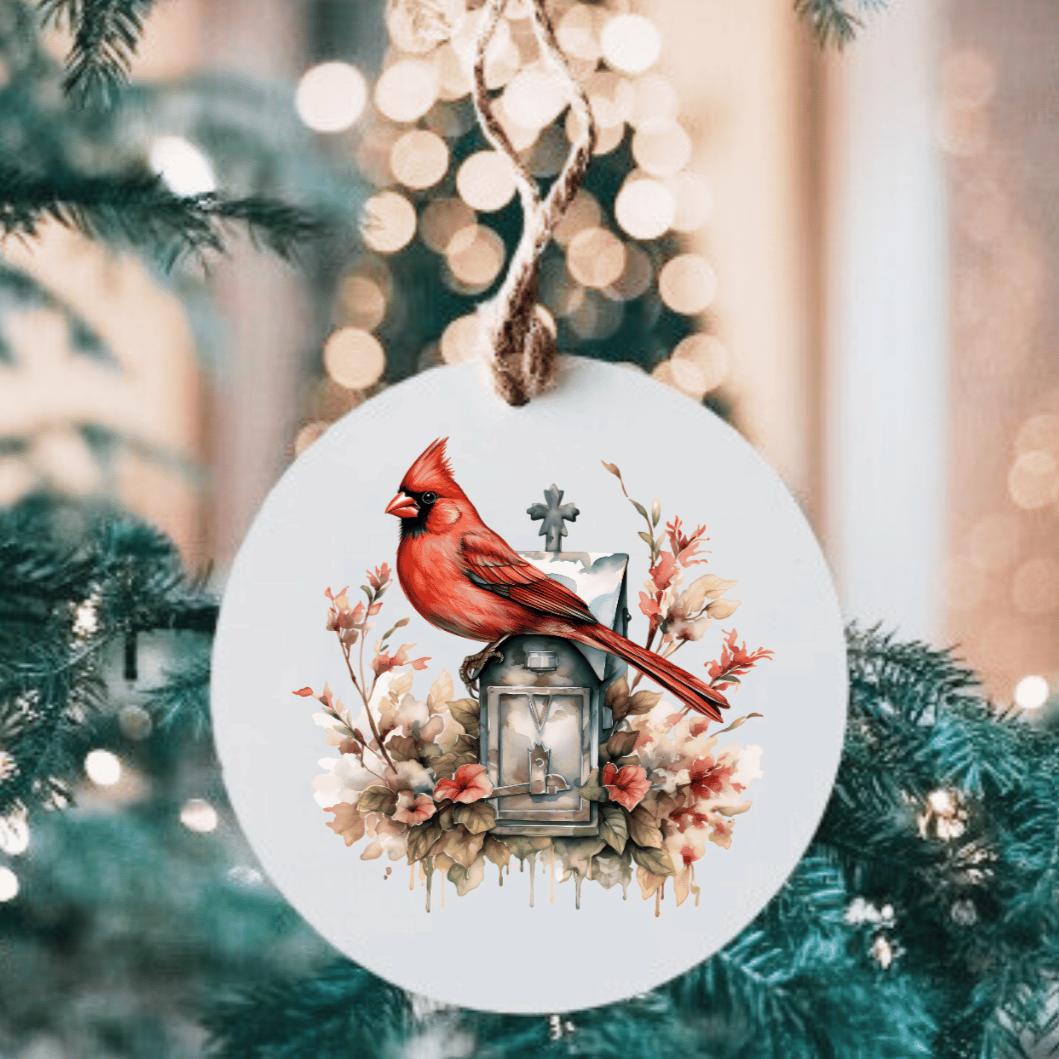 Cardinal on Mailbox Large Metal Ornament