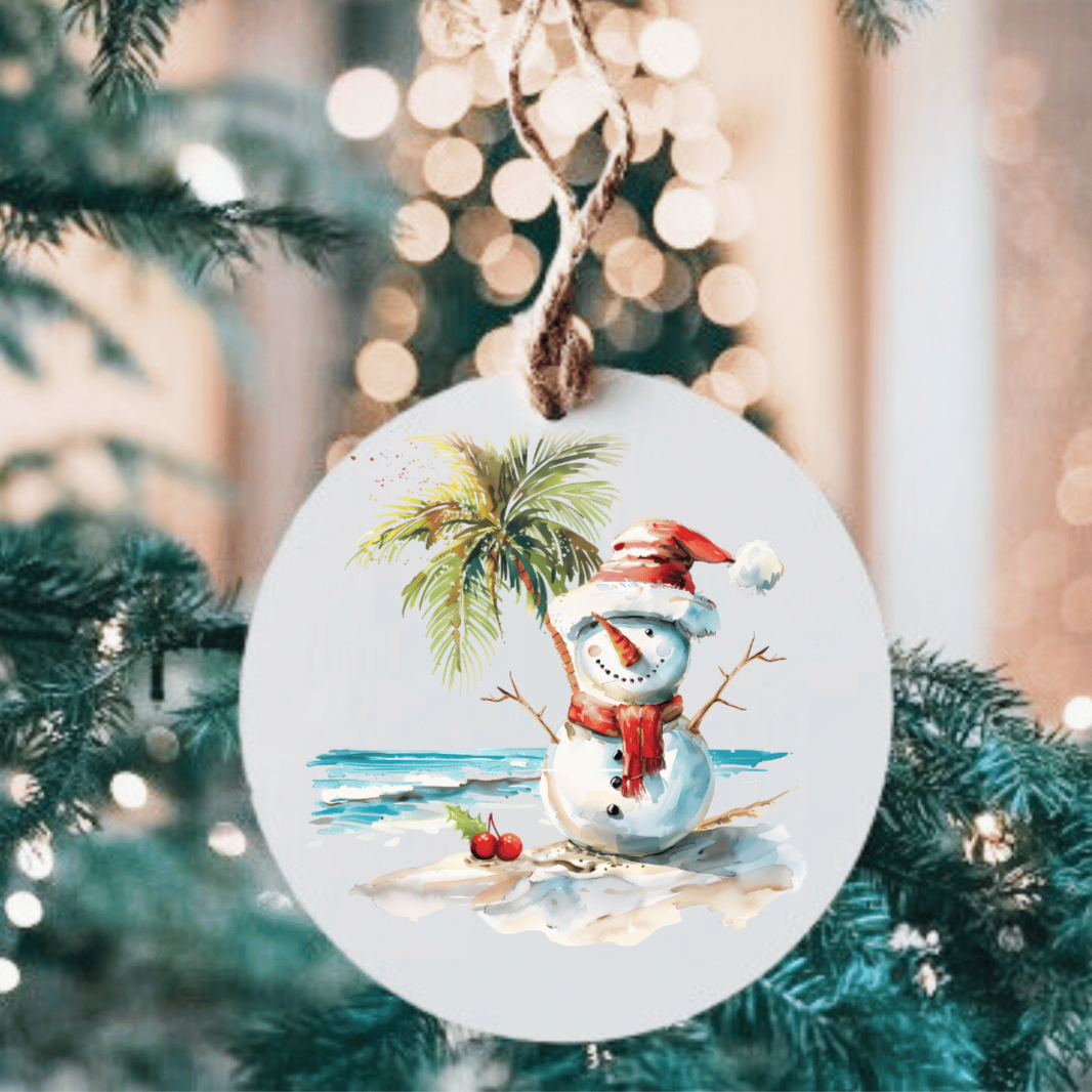 Snowman Beach Large Metal Ornament