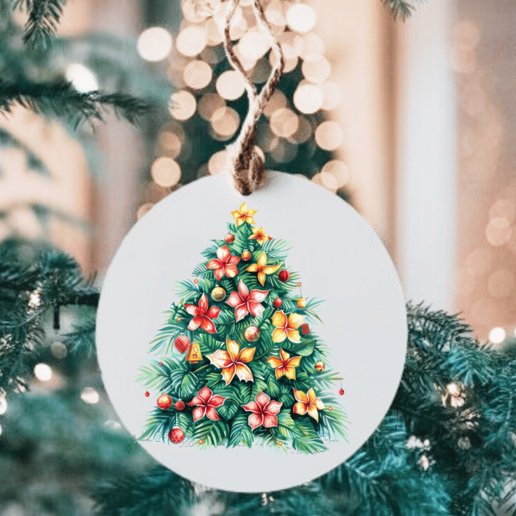 Tropical Christmas Tree Large Metal Ornament