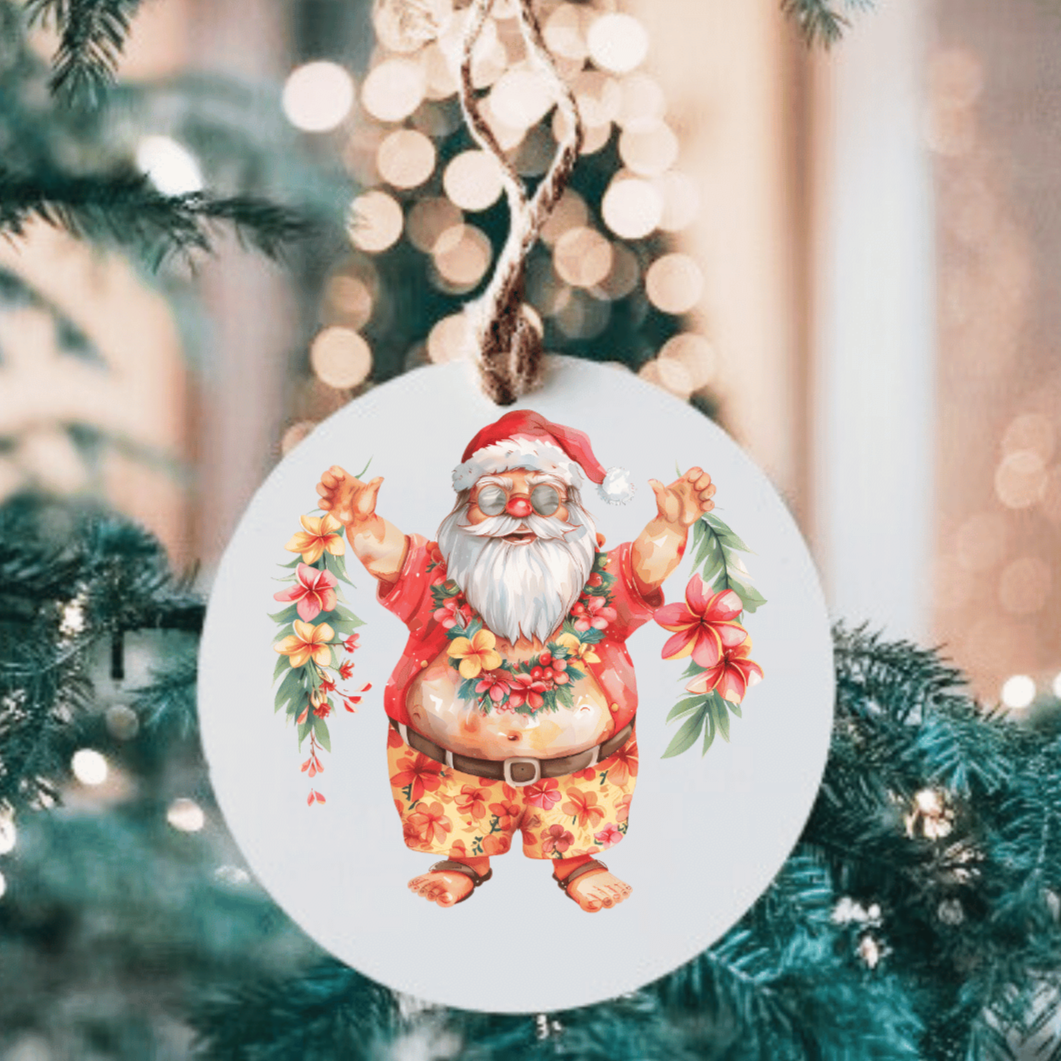 Tropical Santa Large Metal Ornament