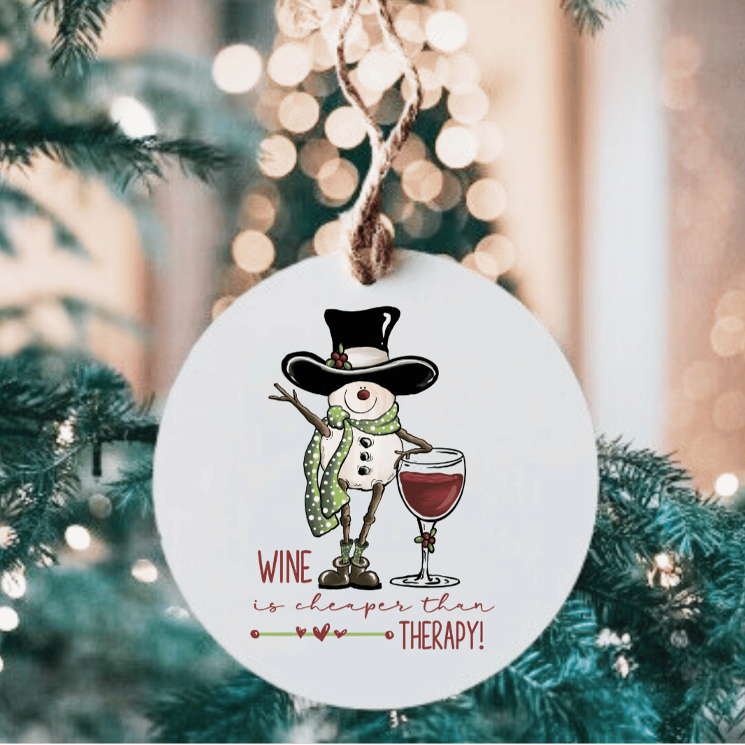 Wine is Cheaper Than Therapy Small MDF Wood Ornament