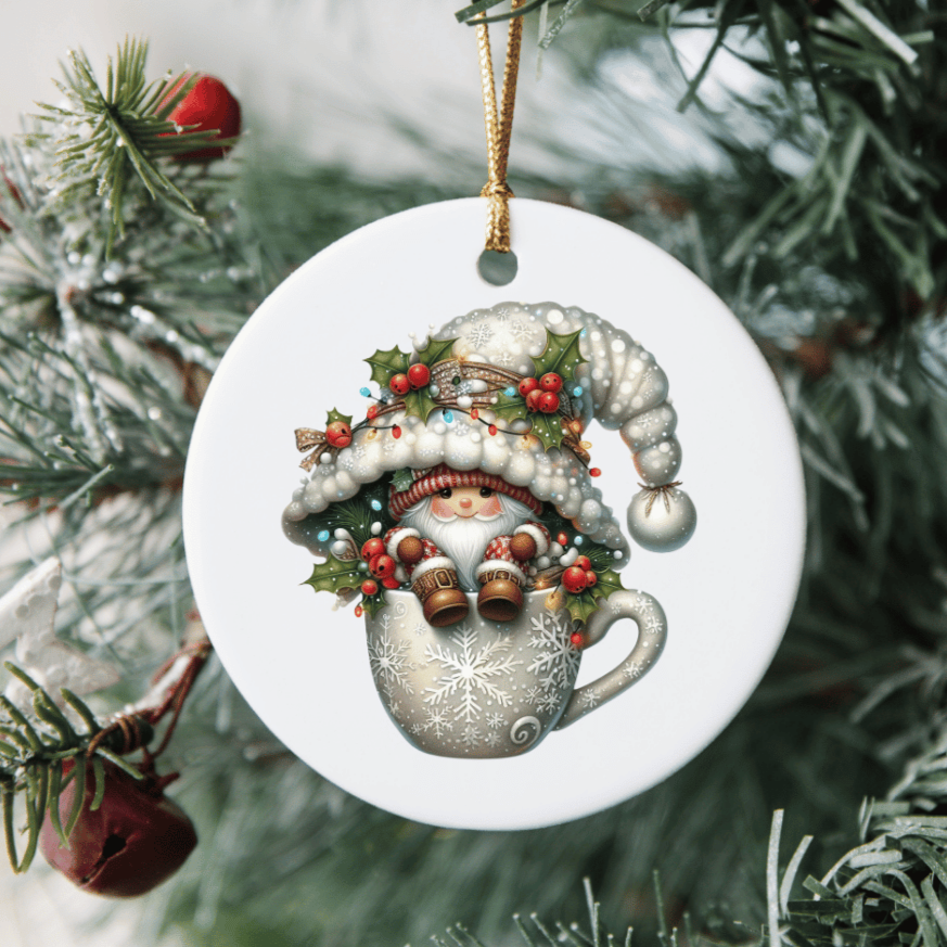 Gnome In Cup Small MDF Wood Ornament