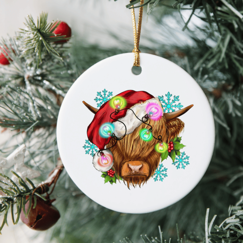 Highland Cow Lights Small MDF Wood Ornament