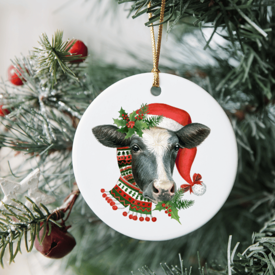 Christmas Cow Small MDF Wood Ornament