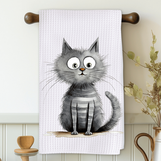 Whimsical Gray Cat Microfiber Decorative Towel