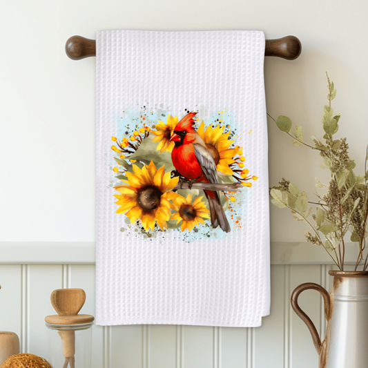 Cardinal With Sunflowers Microfiber Decorative Towel