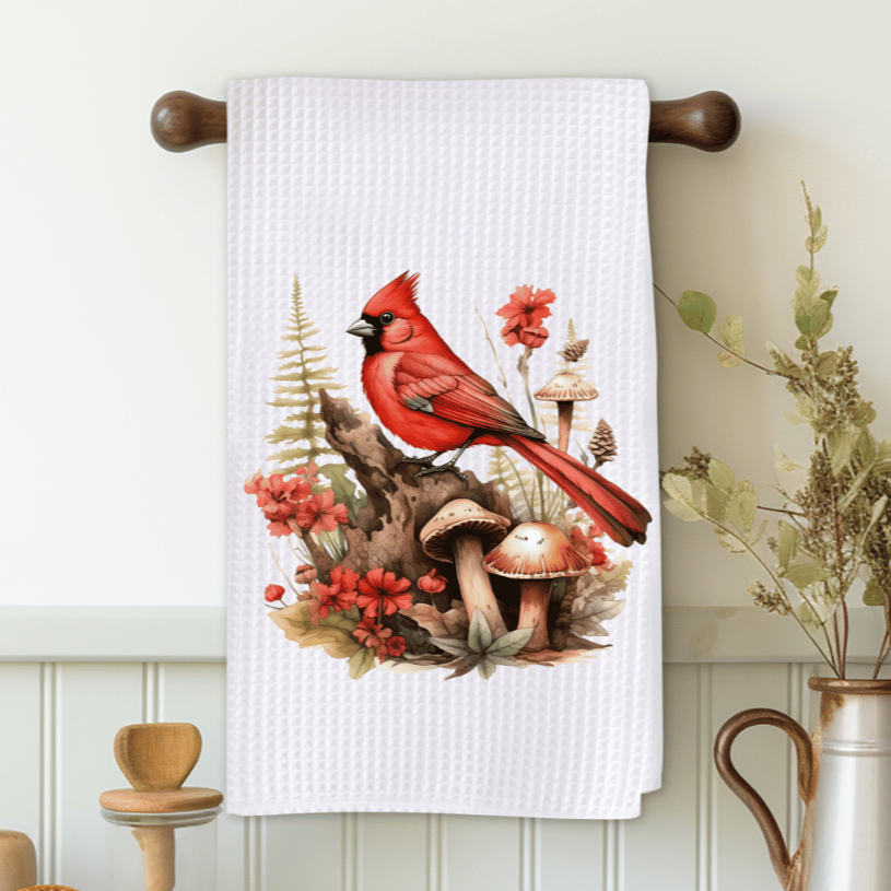 Cardinal With Mushrooms Microfiber Decorative Towel