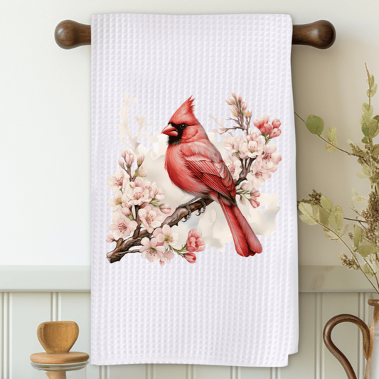 Cardinal With Cherry Blossoms Microfiber Decorative Towel