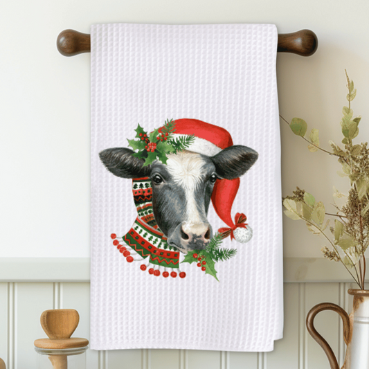Cow With Santa Hat Microfiber Decorative Towel