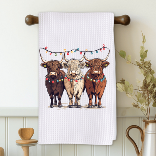 Christmas Lights On Cows Microfiber Decorative Towel