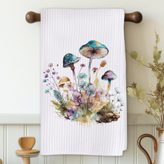 Teal Purple Mushrooms Microfiber Decorative Towel