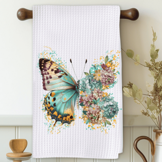 Teal Yellow Butterfly Microfiber Decorative Towel