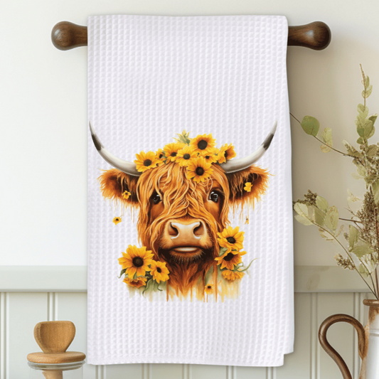 Sunflower Highland Cow Microfiber Decorative Towel