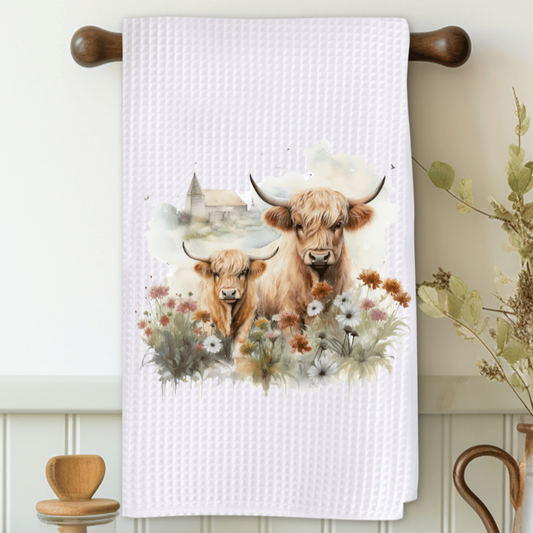 Highland Cow With Baby Microfiber Decorative Towel
