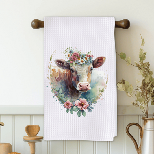 Cow With Flowers Microfiber Decorative Towel