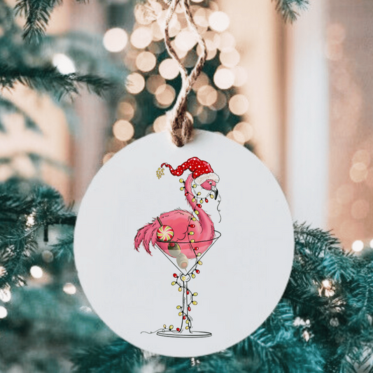Flamingo Martini Large Metal Ornament