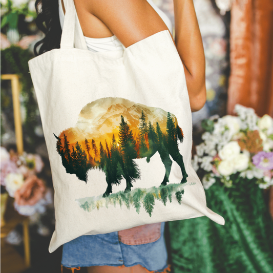 Buffalo Nature Mural 15X16 Canvas Tote