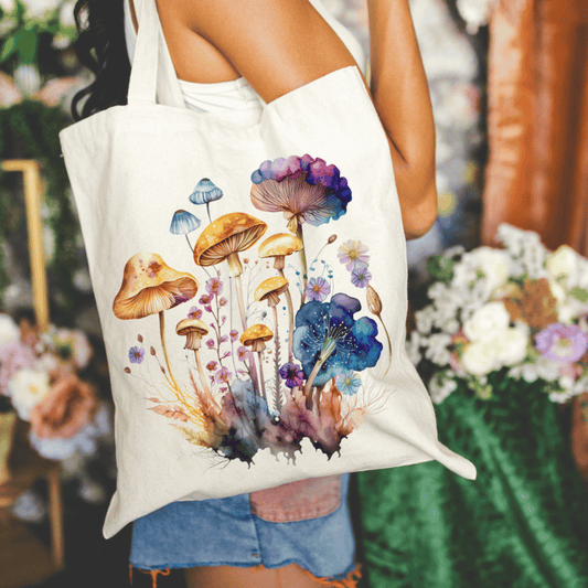 Mushrooms Watercolor 15x16 Canvas Tote Bag