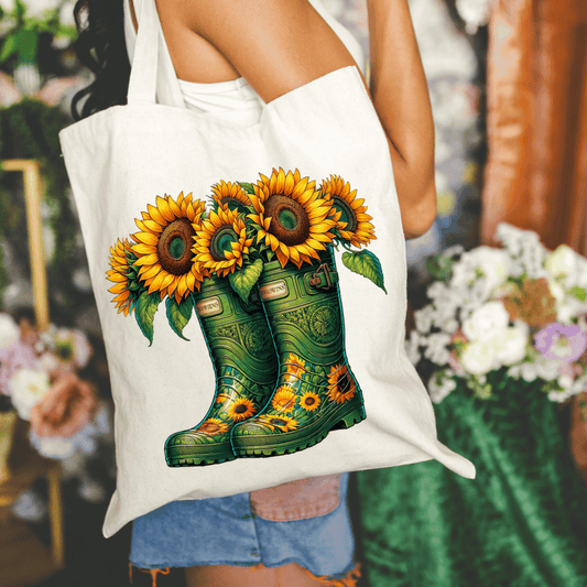 Sunflower Boots 15x16 Canvas Tote Bag