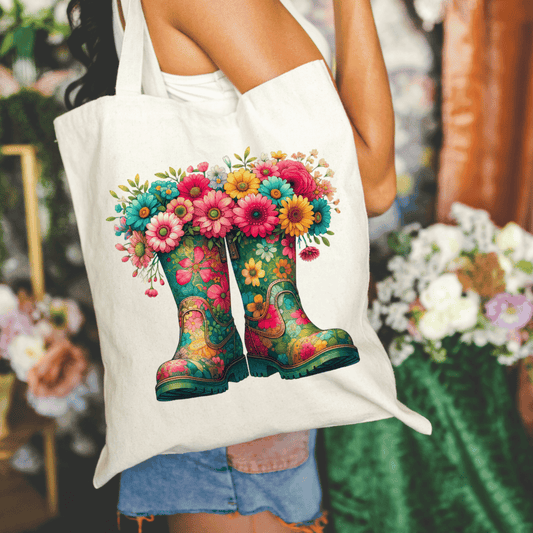 Garden Floral Boots 15x16 Canvas Tote Bag