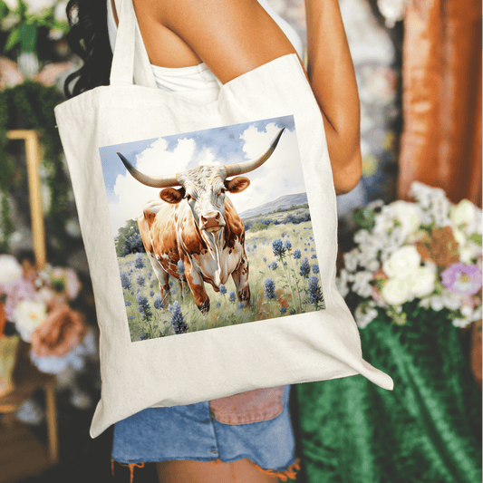 Longhorn In Field 15x16 Canvas Tote Bag