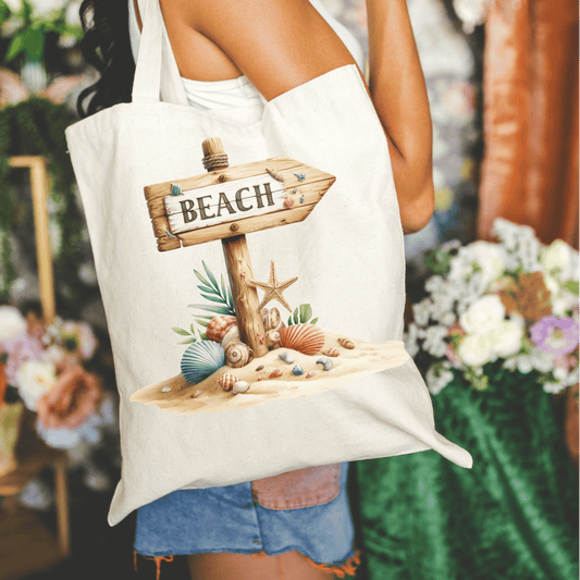 Beach Sign 15x16 Canvas Tote Bag