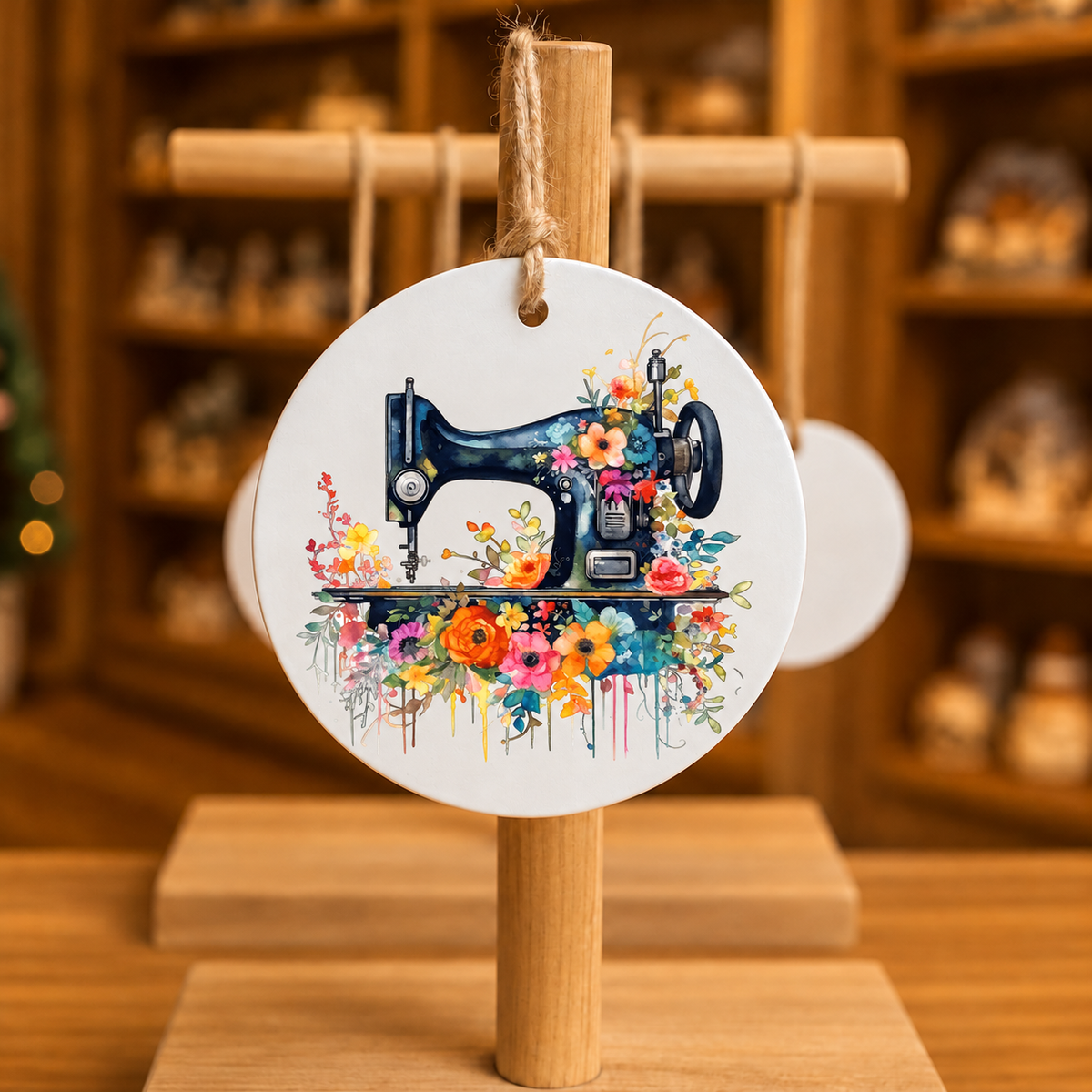 Floral Sewing Machine design 1377 on metal ornament