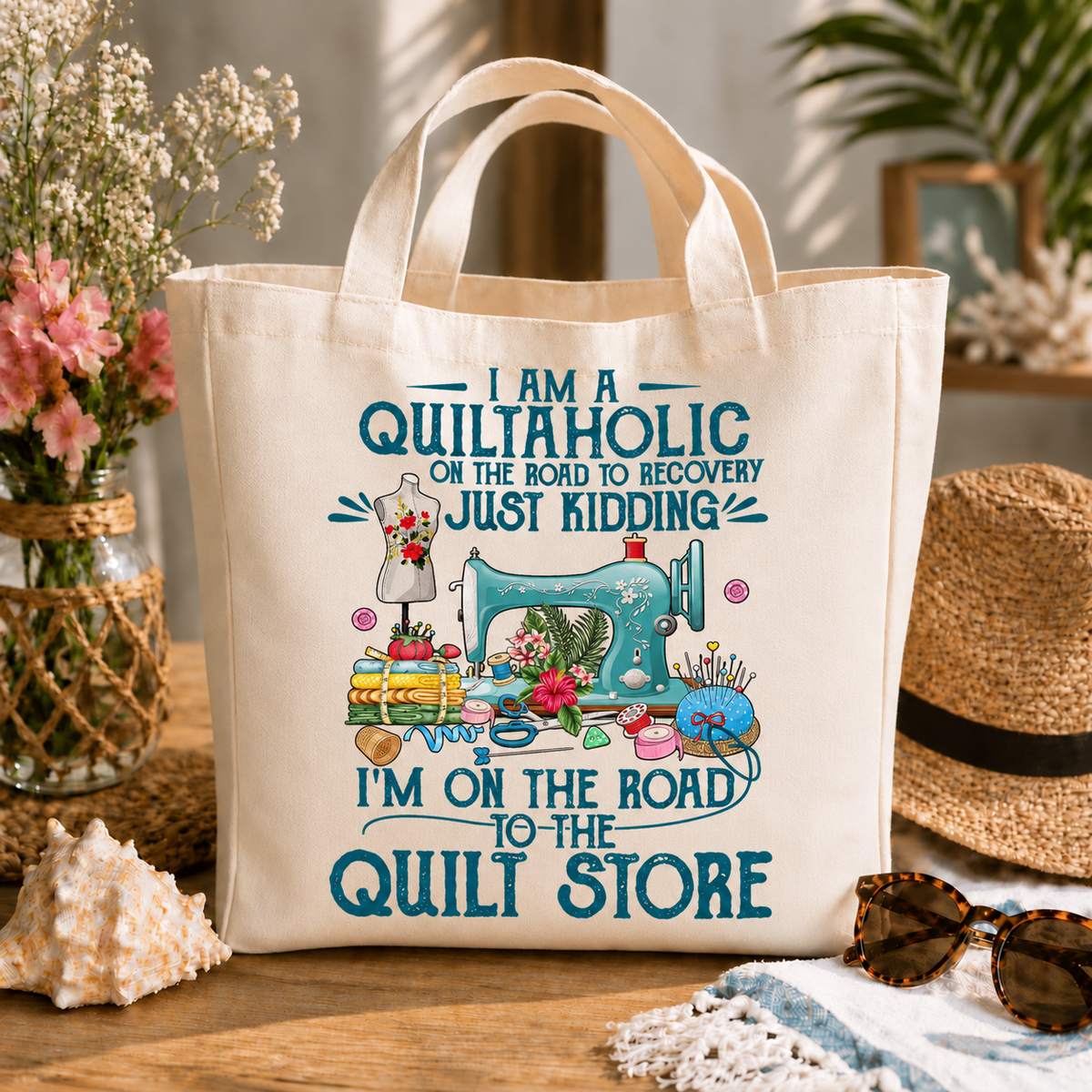 Item 1499 I Am A Quiltaholic Large Tote product mockup