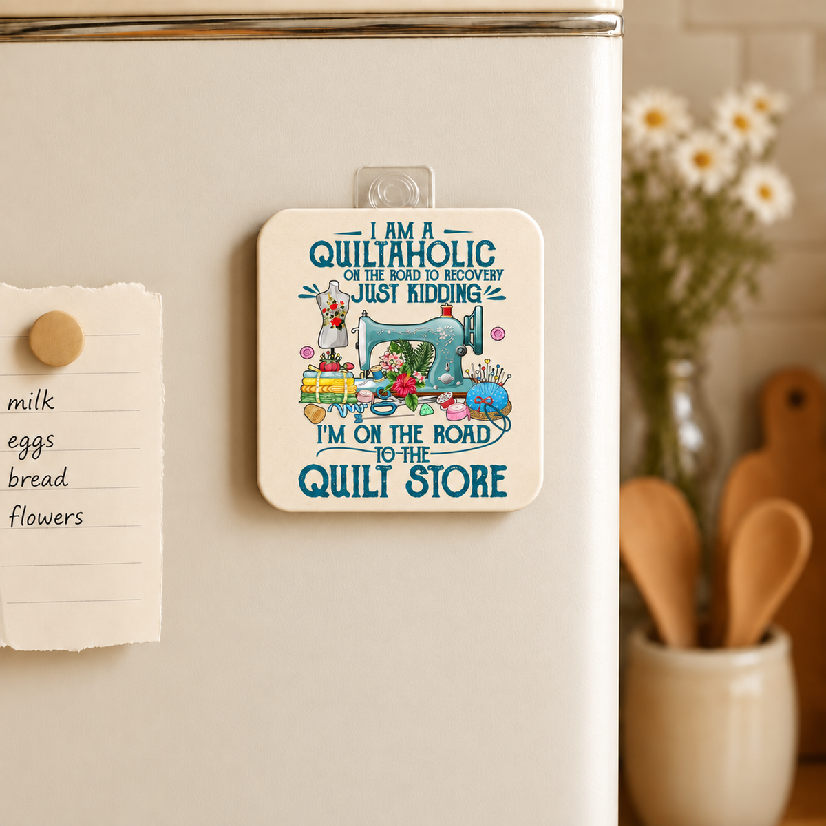 Item 1499 I Am A Quiltaholic MDF Wood Magnet — Single product mockup