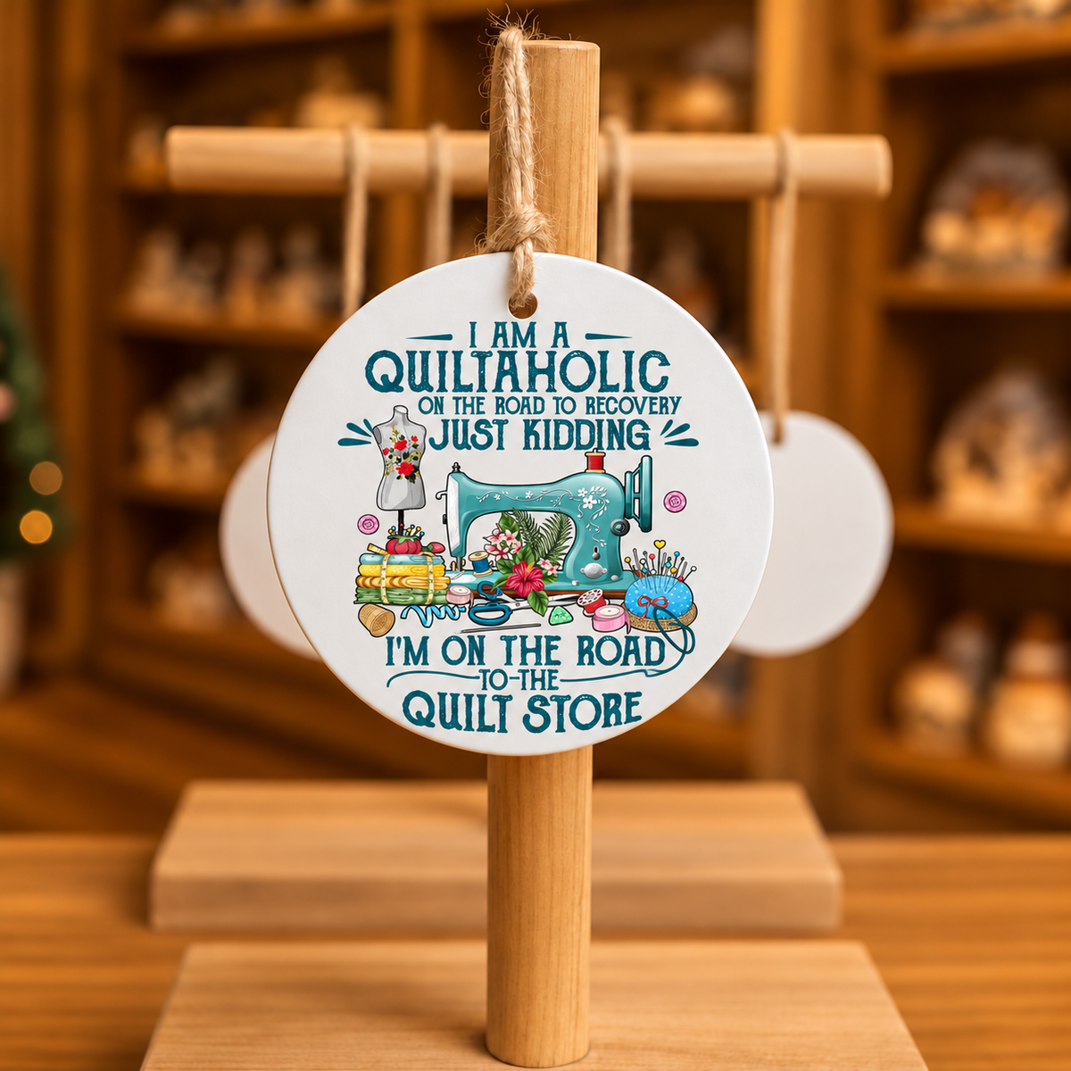 Item 1499 I Am A Quiltaholic Metal Ornament product mockup
