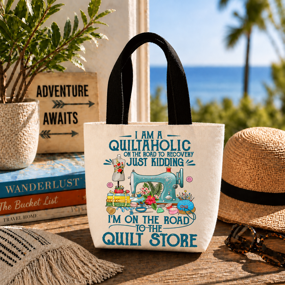 Item 1499 I Am A Quiltaholic Small Tote product mockup