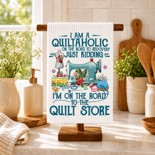 Item 1499 I Am A Quiltaholic Kitchen Towel product mockup