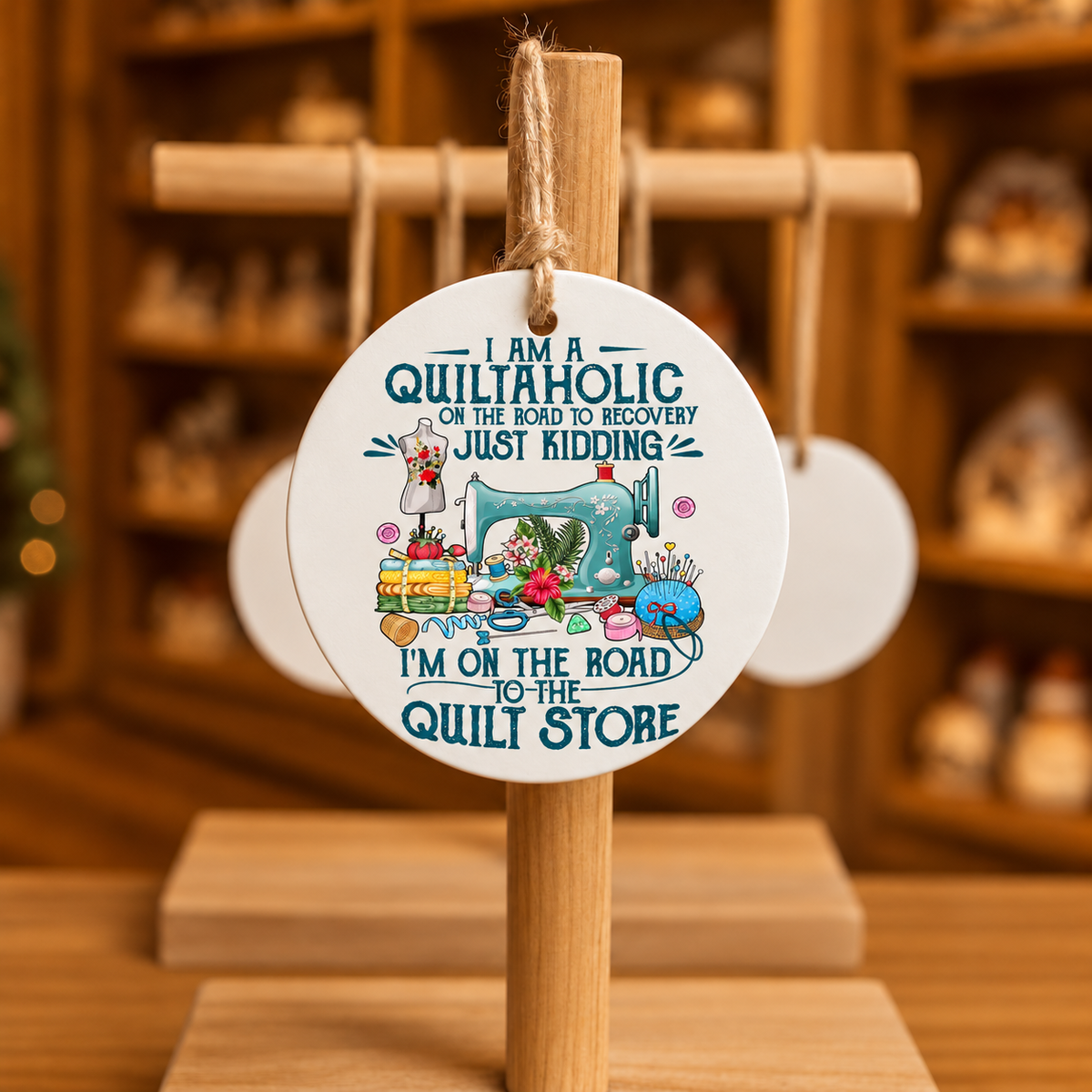 Item 1499 I Am A Quiltaholic Wood Ornament product mockup