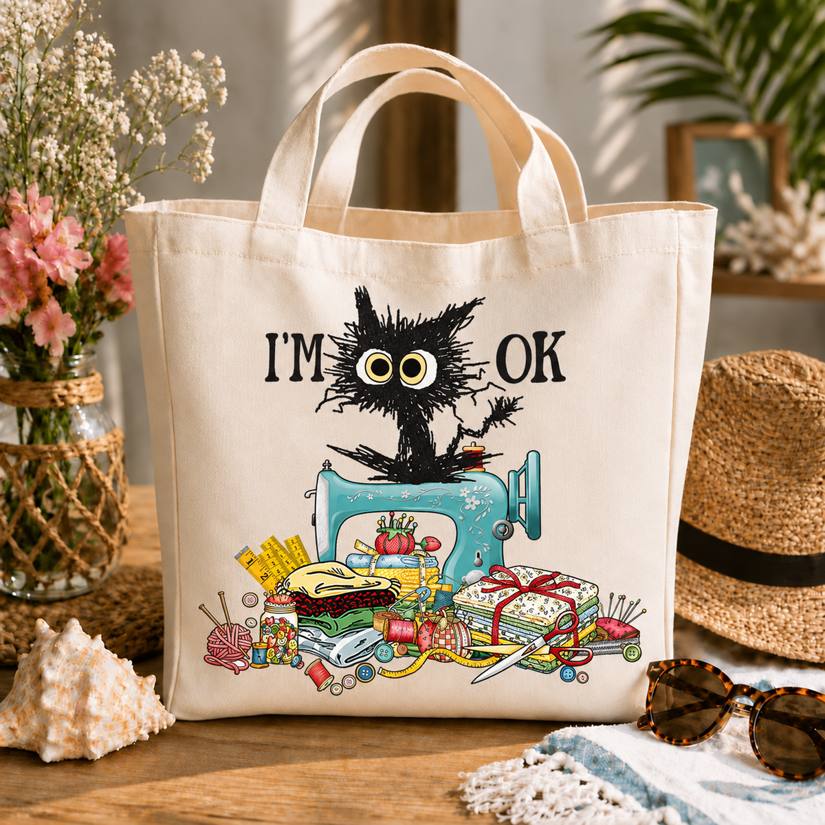 I'm Okay Funny Quilter design 1500 on large tote
