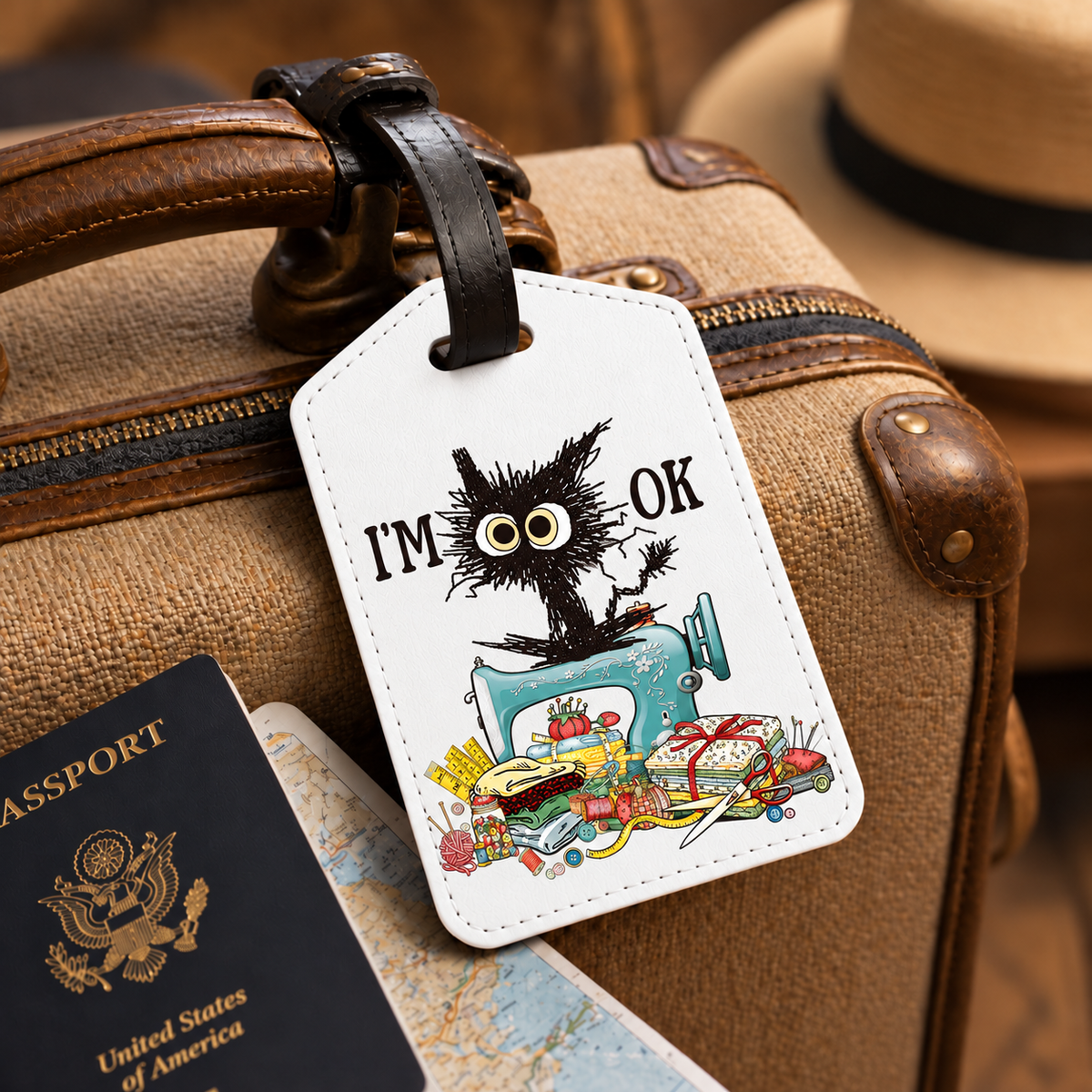 I'm Okay Funny Quilter design 1500 on luggage tag