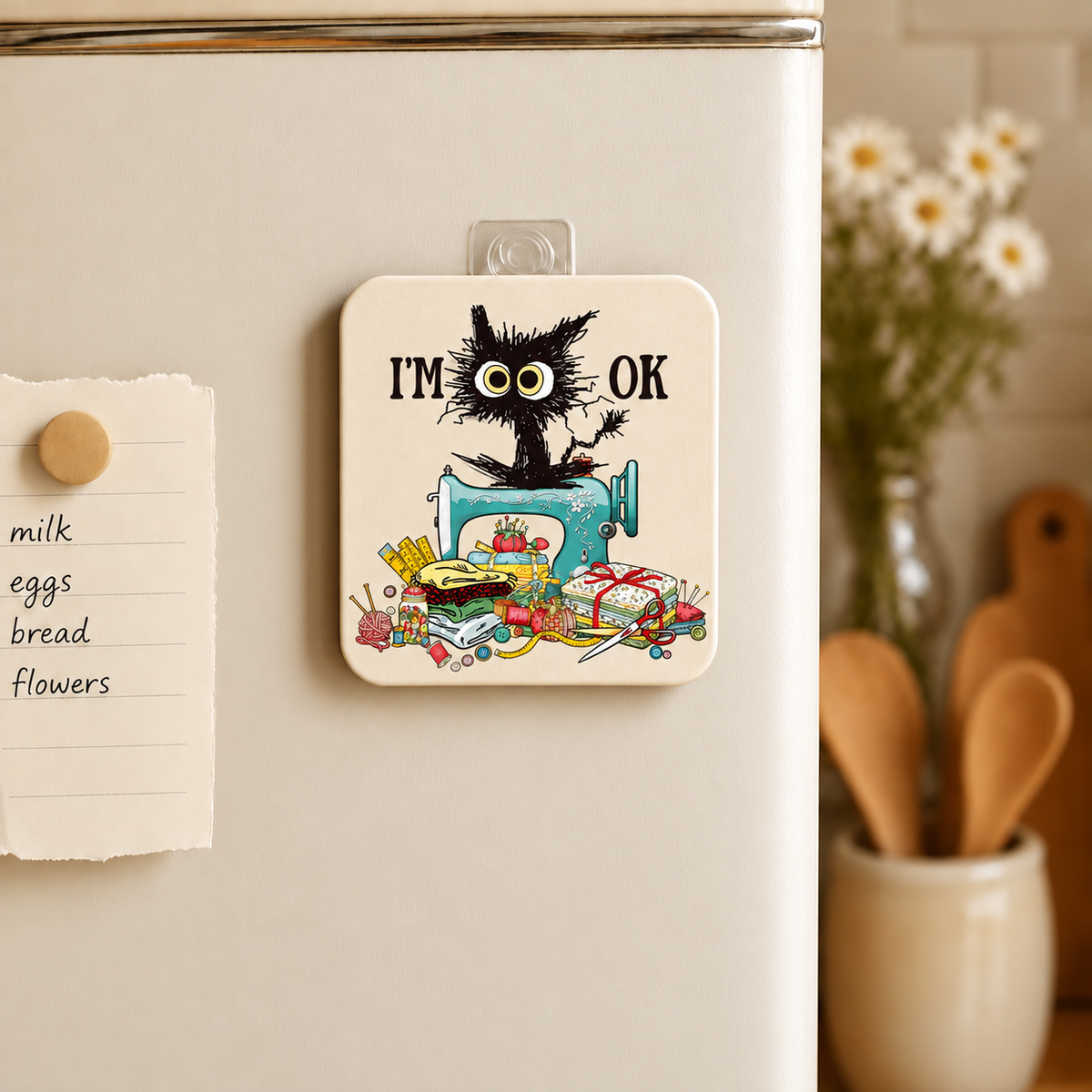 I'm Okay Funny Quilter design 1500 on mdf wood magnet — single